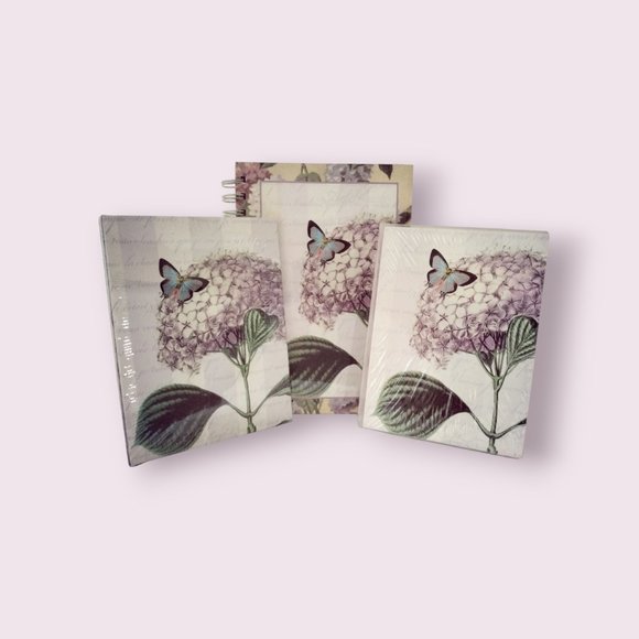 New 3-Piece Stationery Set With Design of Butterflies & Hydrangeas - New - Picture 4 of 4